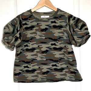 ANTHROPOLOGIE Velvet by Graham & Spencer Camo Puff Sleeve Gorpcore Army Green, S